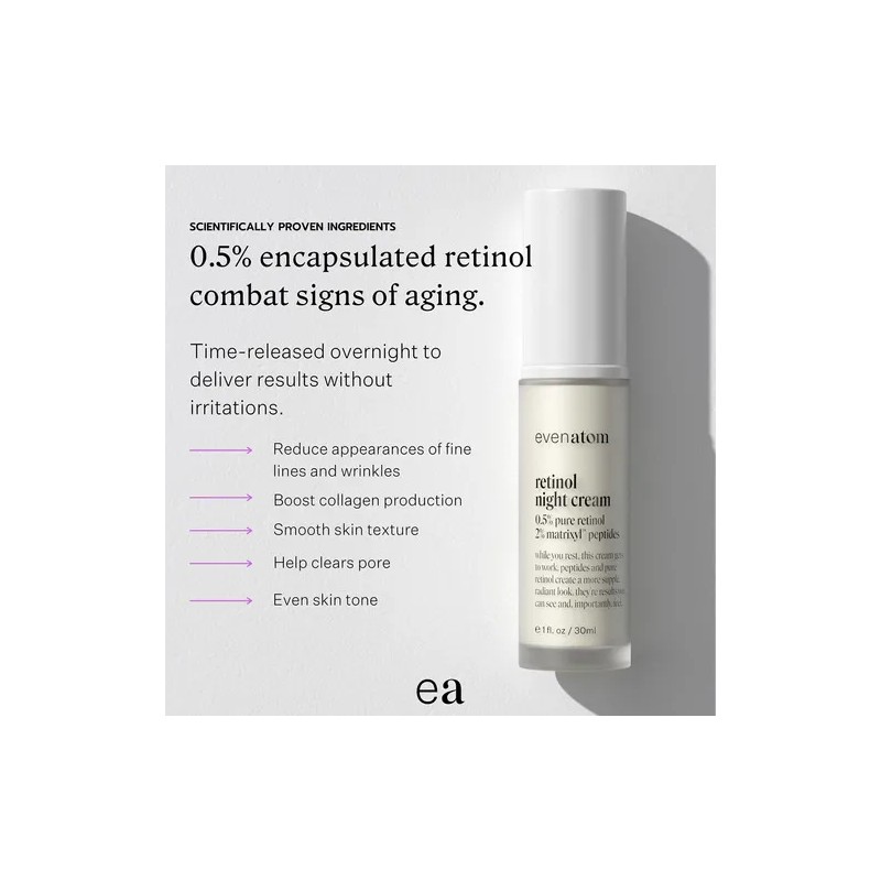 Evanatom Crema De Retinol Puro 0.5% Para El Rostro, 2%pepti