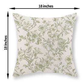 JEFERSO Sage Green Pillow Covers 18x18 Inch Set of 2 Chinoiserie Light Green Floral Throw Pillows Vintage Toile Flower Decorative Pillow Cases Outdoor Floral Decor Linen Cushion Case for Couch Sofa