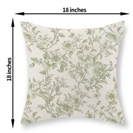JEFERSO Sage Green Pillow Covers 18x18 Inch Set of 2 Chinoiserie Light Green Floral Throw Pillows Vintage Toile Flower Decorative Pillow Cases Outdoor Floral Decor Linen Cushion Case for Couch Sofa