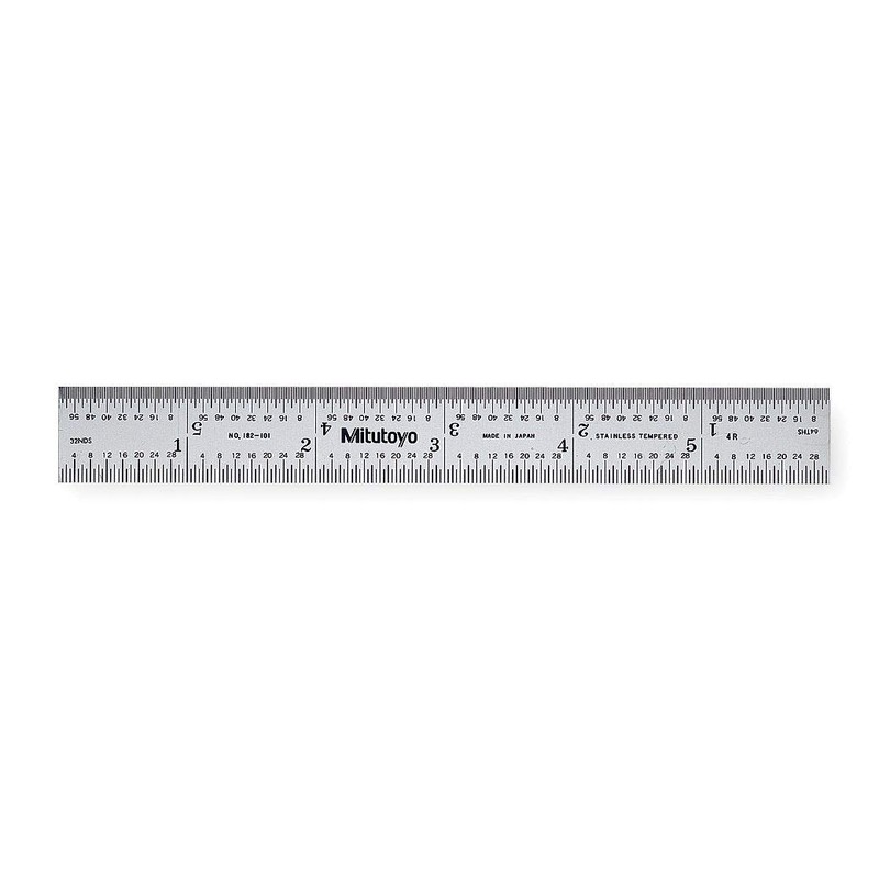 Mitutoyo 182-101, Steel Rule, 6" (4R), (1/8, 1/16, 1/32, 1/64"),