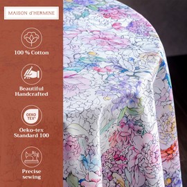 Maison d' Hermine 100% Cotton Tablecloth 69" Diameter Easter Table Cover Washable Round Table Cloths Decorative Tablecloths for Dining Table, Buffet Parties and Camping - Floral Love - Spring/Summer