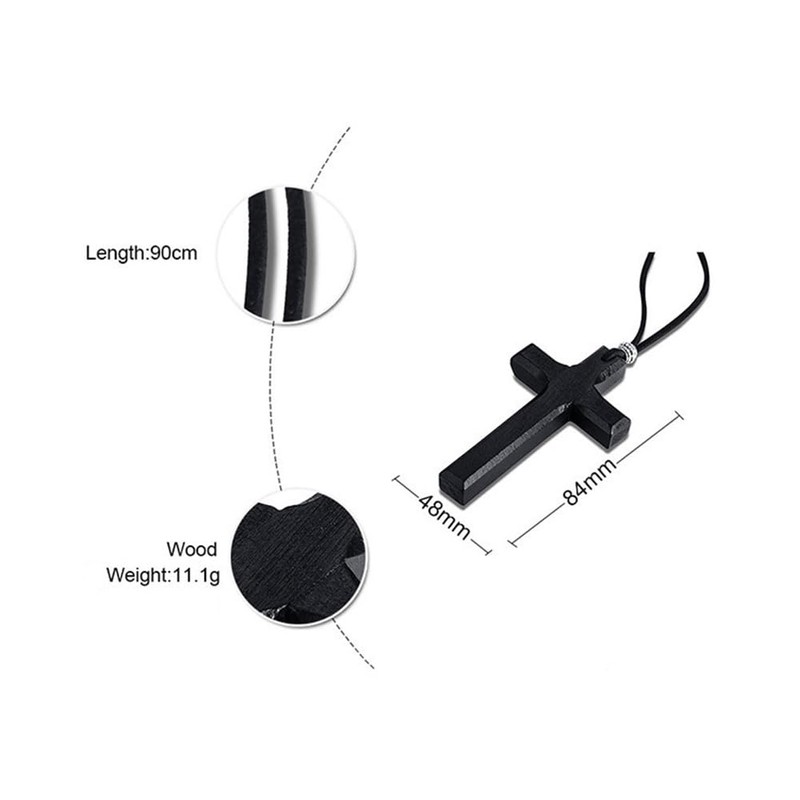 Rockyu Men's Long Cross Necklace Popular Cross Wooden Charm Black