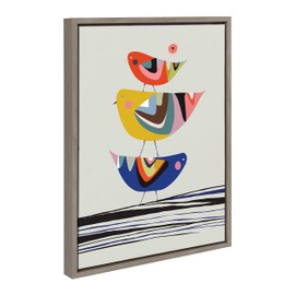 Kate and Laurel Sylvie The Family Tree Framed Canvas Wall Art by Rachel Lee, 18x24 Gray, Adorable Bird Art for Wall