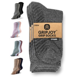Gripjoy Grip Socks Non Slip Socks for Women Men | Non Skid Hospital Socks – 3 pk (Small/Medium (Women's 5-10, Men's 6-9), Dark Grey)