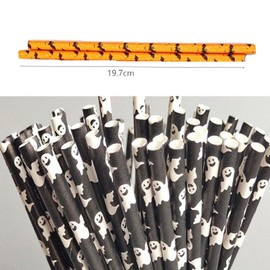 XNHIU 200Pcs Halloween Paper Straws Black Orange Straws Table Decorations Supplies Cute Drinking Straw Disposable Straws for Halloween Party