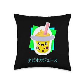 Moon Tiger Retro Cute Kawaii Blue Bubble Milk Tea (Tapioca Juice) Throw Pillow, 16x16, Multicolor