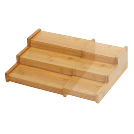 Lustiger Chef Spice Rack Organizer for Cabinet, Expandable Natural Bamboo Desk Shelf, 3-Tier Adjustable Spice Rack, Storage and Seasoning Shelf Organizer for Kitchen Countertop Pantry Tabel