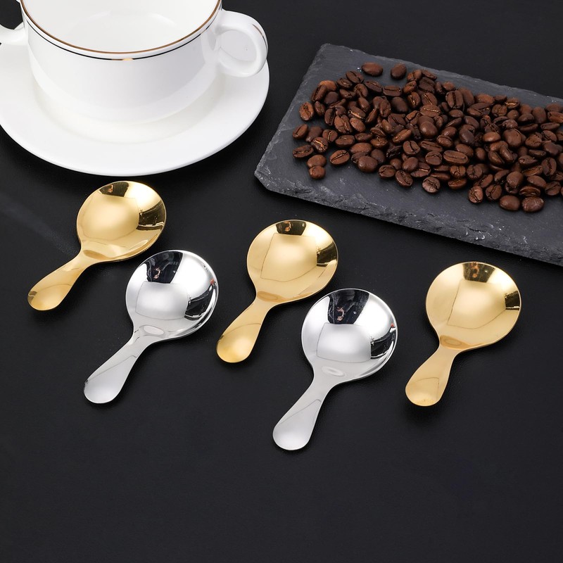Binxus 10 Pcs Stainless Steel Mini Round Spoons Gold &