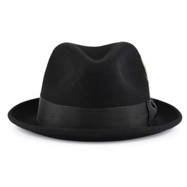 Mens Black Fedora Hats, 100% Wool Crushable Hat, Packs Easy, Stain Resistant, Stylish Fedora (Also Available in Gray)
