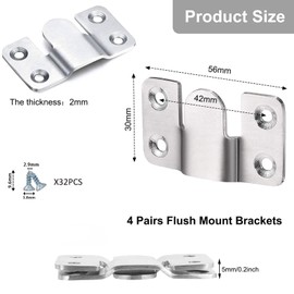 Emapoy 4 Pack Headboard Wall Mounting Brackets, Flush Mount Bracket, Interlocking Hanging Bracket with Screws, Mounting Hardware for Picture