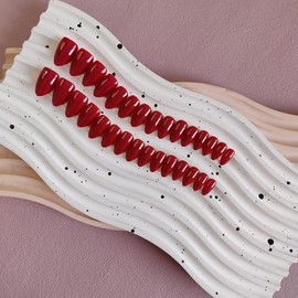 Uñas postizas cortas de almendra roja, 30 piezas de uñas postizas gruesas cortas, uñas acrílicas de color sólido a presión, uñas cortas de almendra de