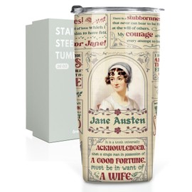 Onebttl Jane Austen Gifts, Insulated Stainless Steel Wine Tumbler with Lid and Straw, Pride and Prejudice Gifts for Book Lovers, 20 oz, Jane Austen Quotes