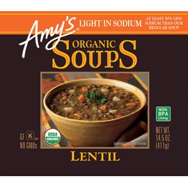 Amy's Soup, Vegan, Gluten Free, Organic Lentil, Light in Sodium, 14.5 Ounce