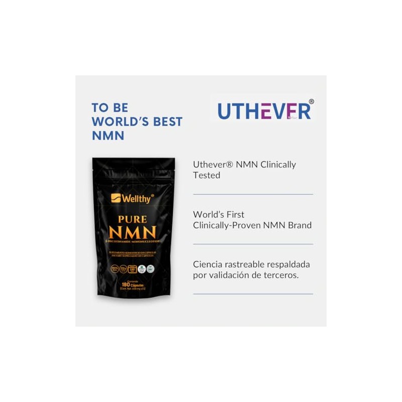Wellthy Pure NMN 500mg 180 Cápsulas. 100% Puro, b-nicotinamide mononucleotide