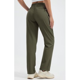 Libin Women's Hiking Pants 29" Lightweight Quick Dry Cargo Pants Casual Safari Work Travel Outdoor Clothes, Dark Olive L