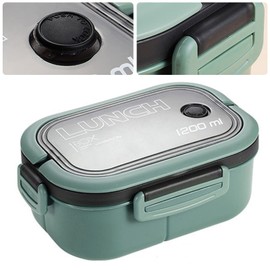 Caja de Almuerzo en Capas, Contenedor de Almuerzo Saludable a Prueba de Fugas para Estudiantes (Verde)