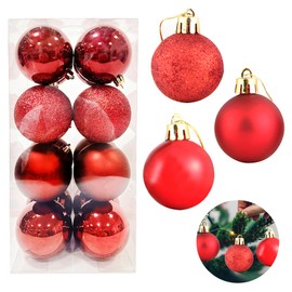 16 bolas de Navidad inastillables para decoración de árbol de Navidad para día festivo, bodas, fiestas, adornos para árbol de Navidad (16 unidades), color rojo