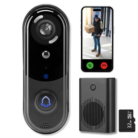 Doorbell Camera Wireless 2K, Head-to-Toe View, No Monthly Fee, Video Doorbell with Chime, 32GB SD/Cloud Storage,Night Vision, Motion Detection,2 Way Audio, IP66 Weatherproof, Real Time Alert (J1 2K)