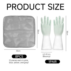 8Pcs Kitchen Dishwashing Cloth, 1Pcs Dishwashing Gloves, Mesh Cleaning Cloth, Dishwashing Tools, Mesh Kitchen Dishwashing Cloth, Kitchen Scouring Pad