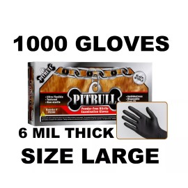 PITBULL Black Nitrile Gloves, 6 mil, Powder Free, Case of 1000 Size L LARGE