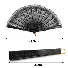 Lace Fan Set of 2 Flower Fans Lace Folding Plastic Fan Ballet Fan Dance Decorative Fan Crafts Wall Hanging Decoration Gift Photo Props for Dance Performance (Black+Red)