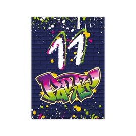 12 Invitation Cards for 11th Children's Birthday Party Theme Celebration Party Invitation Set Birthday Girls Children Boys Boys Teens Unisex Graffiti Youth Style Modern Colourful Green Purple Neon