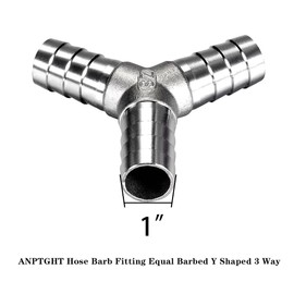 ANPTGHT 1" Hose Barb Fitting Equal Barbed Y Shaped 3 Way Wye Stainless Steel Tubing Joint Splicer Mender Adapter Union for Tubing Pipe Household Fuel Gas Liquid Air (2 Pcs with 6pcs Hose Clamps)