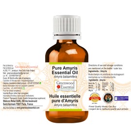 Greenwood Essential Pure Amyris Essential Oil (Amyris balsamifera) 100% Natural Therapeutic Grade Steam Distilled for Personal Care 5ml (0.16oz)