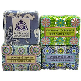 Garden Custom Soap Set - 4 Mini Travel Body Bars 2 oz - Lavender & Jojoba, Cucumber Freesia, Jasmine & Honey and Irish Rose-Enriched with Shea Butter for Intense Hydration - All Skin Types
