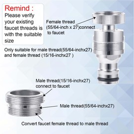 Faucet Hose Adapter, Brass Hose Adapter for Sink Faucet Quick Connector for Kitchen and Bathroom Sink, Garden Hose, Shower Hose, Pet Bathing, 360 Degree Swivel Sink Hose Adapter, Chrome Finished