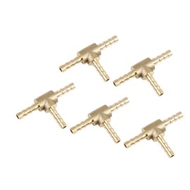 ACROPIX 4mm Fuel Air Water Gas Oil Hose Barb Tee Brass Pipe 3 Way Fitting Thread Connector Adaptor Gold Tone - Pack of 5