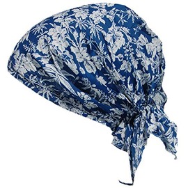 Cool4 Summer Headscarf Beach Bandana Sea Beanie Sun Protection Hat Chemo Cap A04, Denim blue white floral