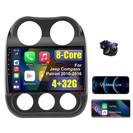 8 Core 4+32G Android Car Stereo for Jeep Compass Patriot 2010 2011 2012 2013 2014 2015 2016 with Wireless CarPlay/Android Auto, 10.1'' HD Touchscreen Car Radio with AM/FM/RDS/SWC Backup Camera WiFi