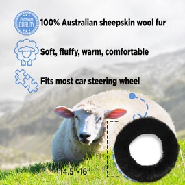 Andalus - Funda para volante de lana larga australiana de piel de oveja larga, antideslizante, 15 pulgadas, esponjosa, ofrece una sensación de felpa, funda para volante de piel de oveja ecológica