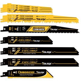 TOLESA 13 Pieces Reciprocating Saw Blade Set, Bi-Metal & Carbide Saw Blades for Wood Pruning, Wood with Nails, Thick Metal & Plastic with Organizer Bag