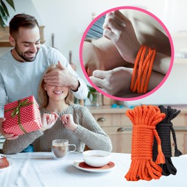 AOLEBA Skin Friendly 8mm Soft Silk Rope, Rope for Knot Tying Practice Beginners, Multiple Strands Braided Polypropylene Rope, Set of Two 32 Ft Ropes with Storage Dust Bag (Black and Orange)