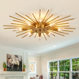 SZXYKEJI Gold Flush Mount Ceiling Light Fixture Modern 8 Light Ceiling Lighting Metal Chandelier for Kitchen Dining Room Farmhouse Bedroom Hallway Living Room