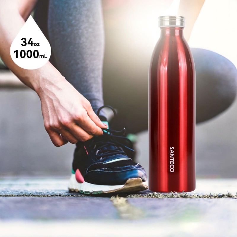 SANTECO Stainless Steel Drinking Bottle 1 L, 100% Leak-Proof Thermos