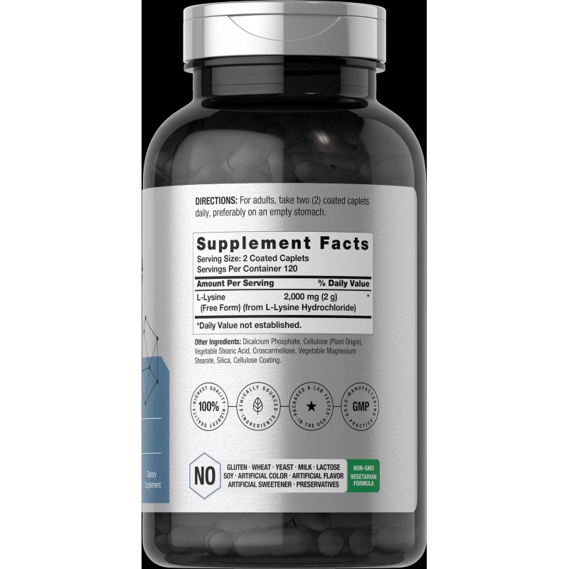 Horbäach L-Lysine 2000mg | 240 Caplets | Vegetarian, Non-GMO, Gluten