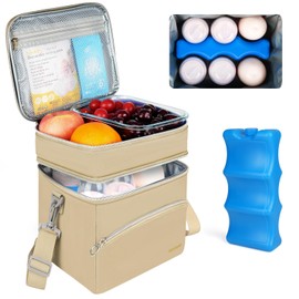 Breastmilk Cooler Bag with Ice Pack, Insulated Baby Bottle Tote Bags Fits 6 Bottles Up to 9 Ounce, Double Layer Breastmilk Travel Carrying Case for Nursing & Working Mom, Apricot