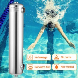 BJTDLLX Tube Shell Heat Exchanger, 200KBTU Pool Heat Exchanger 304 Stainless Steel Shell 1" 1 1/2" FPT Heat Transfer Area 4.8 Square feet Suitable for Swimming Pools, Hot Tubs, Solar