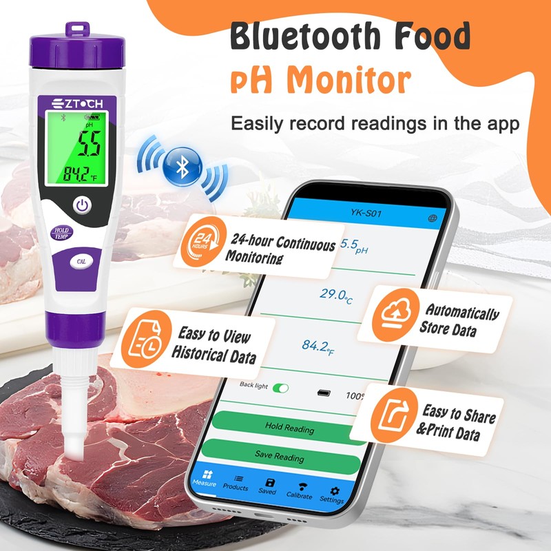 EZTOCH Food pH Meter, Digital pH Meter for Food Fermentation