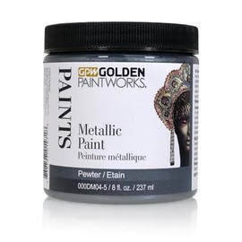 GOLDEN PAINTWORKS Metallic Paint, 8 oz Jar, Pewter, Professional Acrylic Paint, Decorative