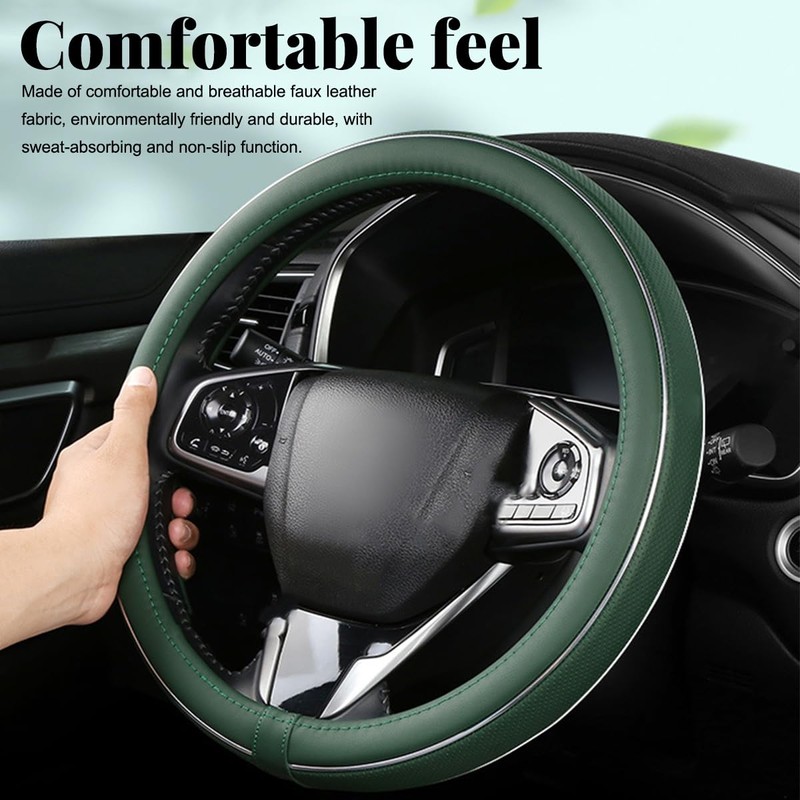 Yourkar Leather Steering Wheel Cover, Breathable Anti-Slip Car Steering Wheel