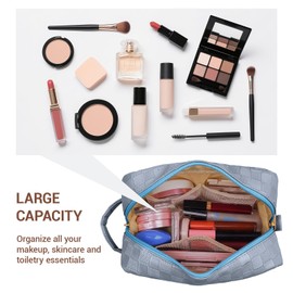 MAGEFY Neceser de Maquillaje PU Impermeable con Asa Cosmetiquera para Maquillaje para Mujeres Bolso de Viaje Esenciales con Bolsillos Deslizantes-Azul