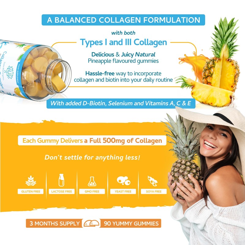 Collagen Complex - 90 Natural Pineapple Flavour Chewable Yummy Gummies
