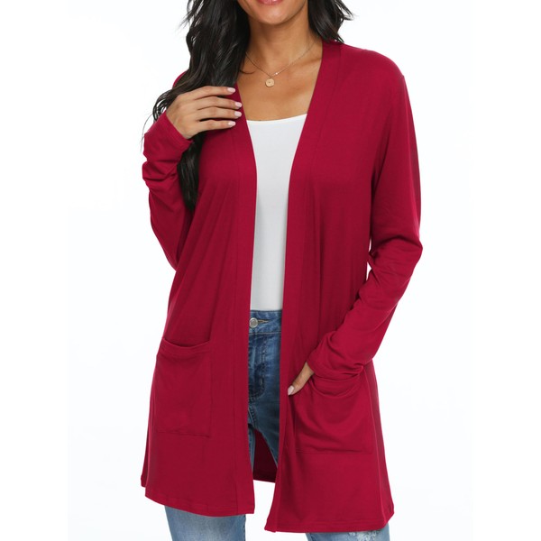 QIXING Womens Cardigans with Pocket Lightweight Long Sleeve Open Front