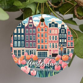 Amsterdam Netherlands, Holland Illustration Art, Travel, Ceramic Ornament, Gift