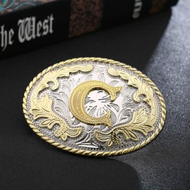 HUABOLA CALYN Western Belt Buckle Initial Letters ABCDEFG to Y-Cowboy Rodeo Gold Large Belt Buckle for Men and Women (C)