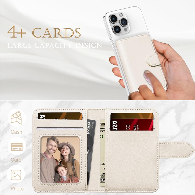 LOHASIC Leather Wallet Card Holder Compatible with MagSafe, Beige, Classic